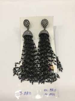  925 Sterling Silver Diamond Earring With Black Spinel, Crystal Stone  - J-2211