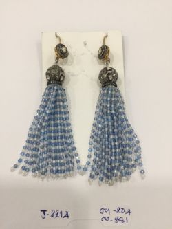  925 Sterling Silver Diamond Earring Studded With Rose Cut Diamond And Apatite, Crystal   - J-2214