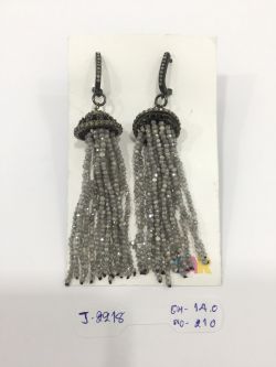  925 Sterling Silver Diamond Earring With Rose Cut Diamond And Labradorite Stone   - J-2218