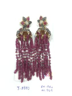  925 Sterling Silver Diamond Earring - Ruby, Pearl, Polki Diamond Stone   - J-2220