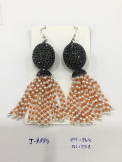  925 Sterling Silver Diamond Earring - Rose Cut Diamond And Pearl, Hessonite Garnet   - J-2228