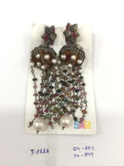  925 Sterling Silver Diamond Earring With Ruby, Pearl, Multi Tourmaline Stone   - J-2244