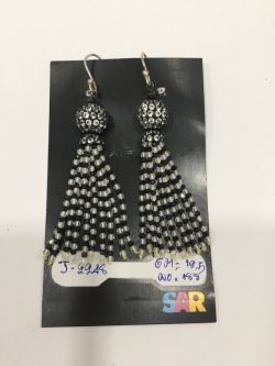  925 Sterling Silver Diamond Earring  Studded With Black Spinel, Crystal Stone   - J-2248
