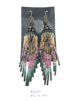  925 Sterling Silver Diamond Earring -  Rose Cut Diamond, And Multi Tourmaline Stone  - J-2253