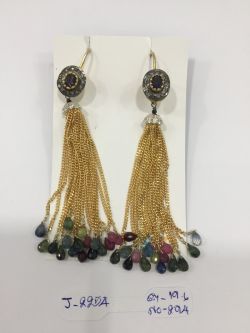  925 Sterling Silver Diamond Earring With  Gold and Black Rhodium    - J-2254