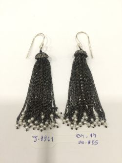  925 Sterling Silver Diamond Earring in Gold and Black Rhodium Plating  - J-2261