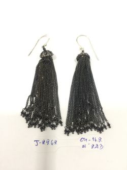  925 Sterling Silver Diamond Earring - Rose Cut Diamond, And Black Spinel Stone  - J-2262