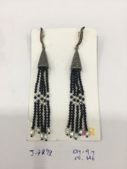  925 Sterling Silver Diamond Earring  Studded With Black Spinel, Pearl  Stone    - J-2272