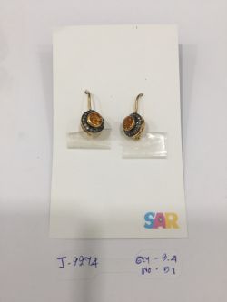  925 Sterling Silver Diamond Earring  With Gold and Black Rhodium Plating - J-2274
