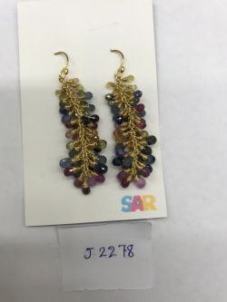 925 Sterling Silver Diamond Earring -  Rose Cut Diamond, And Multi Sapphire Stone   - J-2278