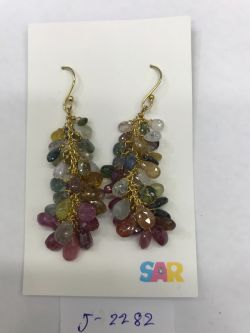  925 Sterling Silver Diamond Earring - Rose Cut Diamond, And Multi Sapphire  Stone   - J-2282