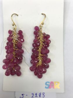  925 Sterling Silver Diamond Earring With Rose Cut Diamond, And Ruby  Stone  - J-2283