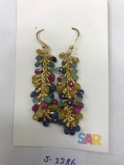  925 Sterling Silver Diamond Earring -Rose Cut Diamond, And Ruby, Emerald, Sapphire Stone    - J-2286