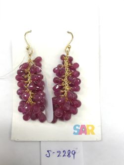  925 Sterling Silver Diamond Earring  in Rose Cut Diamond, And Ruby  Stone   - J-2289