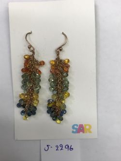  925 Sterling Silver Diamond Earring With Multi Sapphire  Stone    - J-2296