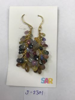  925 Sterling Silver Diamond Earring -Rose Cut Diamond, And Multi Sapphire   - J-2301