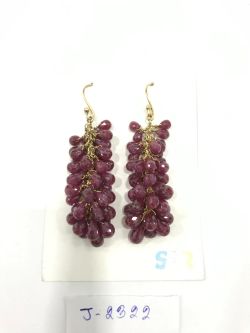  925 Sterling Silver Diamond Earring - Rose Cut Diamond, And  Ruby Stone   - J-2322
