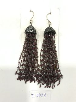  925 Sterling Silver Diamond Earring - Rose Cut Diamond, And  Garnet Stone   - J-2333