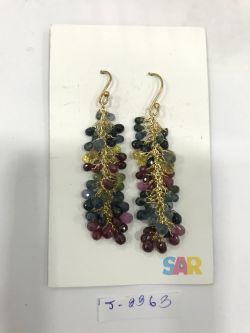  925 Sterling Silver Diamond Earring - Rose Cut Diamond, And  Sapphire Stone  - J-2363