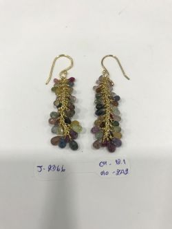  925 Sterling Silver Diamond Earring Studded With Tourmaline Stone   - J-2366