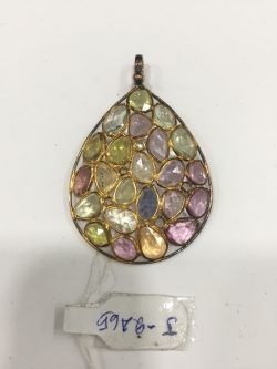 Victorian Jewelry, Silver Diamond Pendant With Rose Cut Diamond, And Tourmaline Stone Studded In 925 Sterling Silver, Gold/Black Rhodium Plating. J-2465