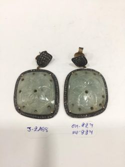 Victorian Jewelry, Silver Diamond Earring With Rose Cut Diamond, And Sapphire Stone Studded In 925 Sterling Silver, Gold/Black Rhodium Plating. J-2488