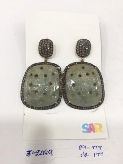 Victorian Jewelry, Silver Diamond Earring With Rose Cut Diamond, And Sapphire Stone Studded In 925 Sterling Silver, Gold/ Black Rhodium Plating. J-2489