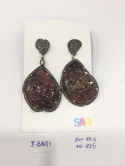 Victorian Jewelry, Silver Diamond Earring With Rose Cut Diamond, And Sapphire Stone Studded In 925 Sterling Silver, Gold/Black Rhodium Plating. J-2491