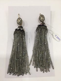 Victorian Jewelry, Silver Diamond Earring With Polki Diamond, And  Labradorite Stone Studded In 925 Sterling Silver, Gold/Black Rhodium Plating. J-2493