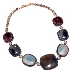 925 Sterling Silver Diamond Necklace With Gold/Black Rhodium Plating - J-2505