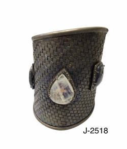 925 Sterling Silver Diamond Bangle With Gold/Black Rhodium Plating-  J-2518