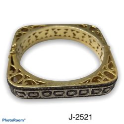 925 Sterling Silver Diamond Bangle With Gold/Black Rhodium Plating - J-2521