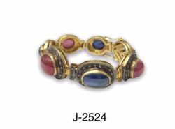 925 Sterling Silver Diamond Bracelet in Rose-cut Diamond, And Ruby, Kyanite - J-2524