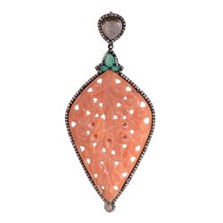 925 Sterling Silver Diamond Pendant With Antique, Sapphire  -   J-309