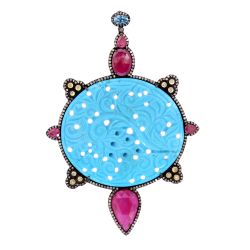 925 Sterling Silver Black Rhodium Plated Diamond Pendant -   J-331