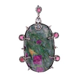 925 Sterling Silver Diamond Pendant With Natural Jasper -  J-341