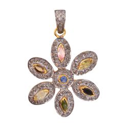 Beautiful 925 Sterling Silver Pendant - Diamond And Multi Stone,  J-375