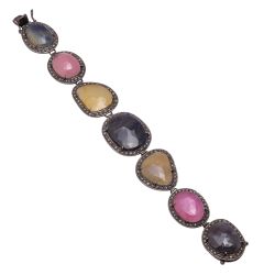 925 Sterling Silver Diamond Bracelet Studded With Rose Cut Diamond And Multi Sapphire -  J-418
