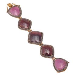  925 Sterling Silver Diamond Bracelet Studded With Rose Cut Diamond And Multi Sapphire - J-443