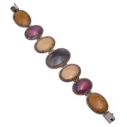  925 Sterling Silver Diamond Bracelet -  Rose Cut Diamond And Multi Sapphire, J-444