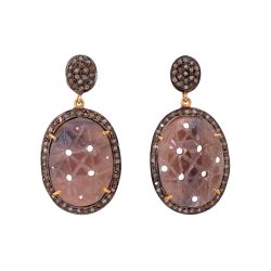 Victorian Jewelry, Silver Diamond Earring With Rose Cut Diamonds And Sapphire Stone Studded In 925 Sterling Silver Gold Plating,J-11