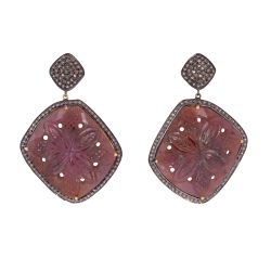 Victorian Jewelry, Silver Diamond Earring With Rose Cut Diamond And Sapphire Stone Studded In 925 Sterling Silver Gold Plating. J-266