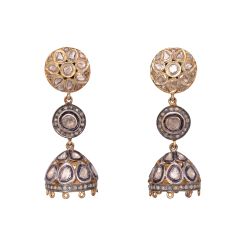 Victorian Style 925 sterling Silver, Gold Plated Diamond Earring With Polki Diamonds . J-464