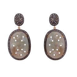 Victorian Jewelry, Silver Diamond Earring With Rose Cut Diamond And Sapphire Stone Studded In 925 Sterling Silver Gold Plating. J-47