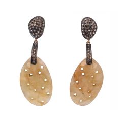 Victorian Jewelry, Silver Diamond Earring With Rose Cut Diamond And Carving Yellow Sapphire Studded In 925 Sterling Silver Gold Plating. J-498