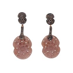 Victorian Jewelry, Silver Diamond Earring With Rose Cut Diamond And Sapphire Stone Studded In 925 Sterling Silver Gold Plating . J-499