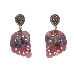 Victorian Jewelry, Silver Diamond Earring With Rose Cut Diamond And Sapphire Stone Studded In 925 Sterling Silver Gold Plating . J-501