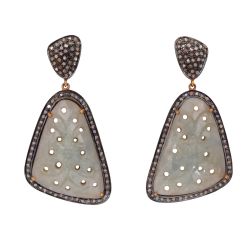 Victorian Jewelry, Silver Diamond Earring With Rose Cut Diamond, And Sapphire Stone Studded In 925 Sterling Silver Gold Plating. J-507
