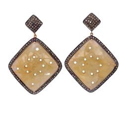 Victorian Jewelry, Silver Diamond Earring With Rose Cut Diamond And  Sapphire Studded In 925 Sterling Silver Gold Plating. J-515