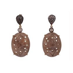 Victorian Jewelry, Silver Diamond Earring With Rose Cut Diamond, Polki Diamond And Sapphire Stone Studded In 925 Sterling Silver Gold Plating. J-520
